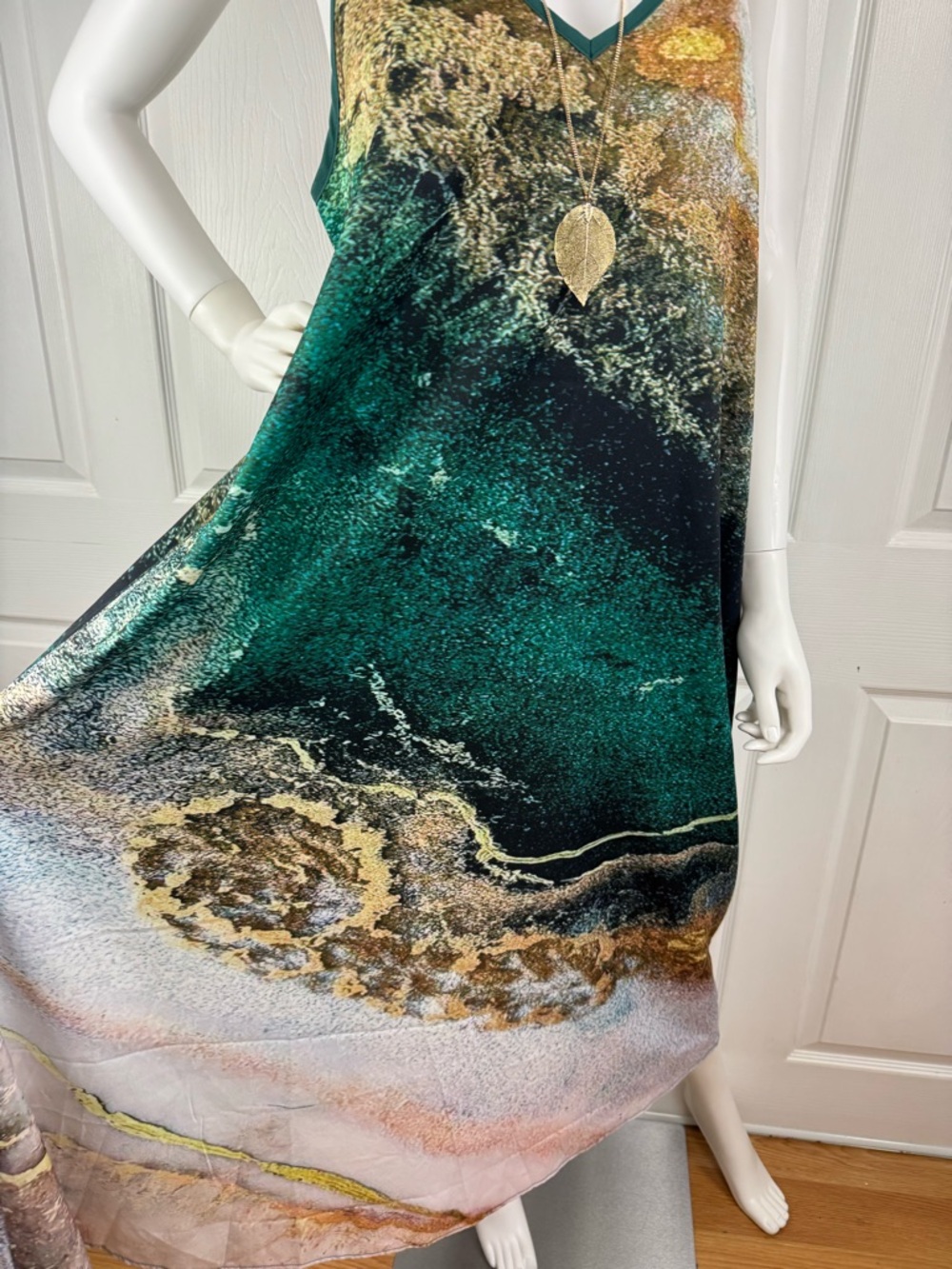Source Unknown Green and Gold Marble-Print Slip Maxi Dress - Picture 2 of 3